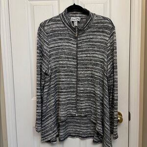 Joseph Ribkoff Black White Zip Front Cardigan Size 14 High Low Hem Lightweight